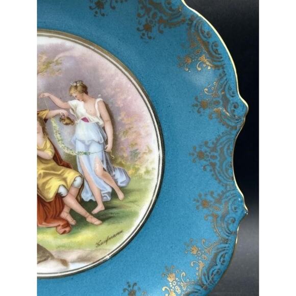 Victoria Austria Sevres Style Kaufmann Watteau Scene Plate Celeste Blue 22K Gold - Picture 7 of 11